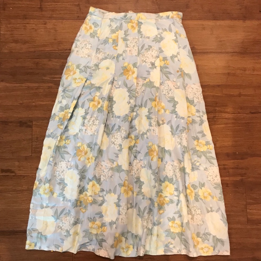 Ann Taylor Elegant Blue & Yellow Flower Long Skirt